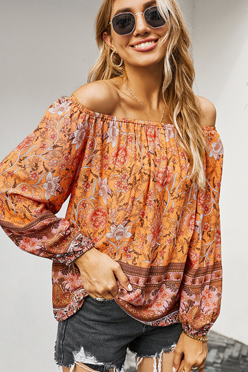 Off The Shoulder Boho Balloon Sleeve Top (2 Colors)