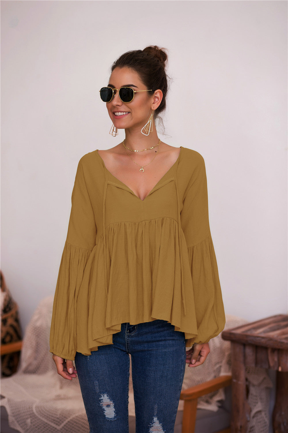 Puff Long Sleeve Pleated Top (6 Colors)