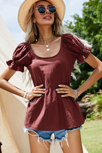 Short Puff Sleeve Peplum Top (5 Colors)