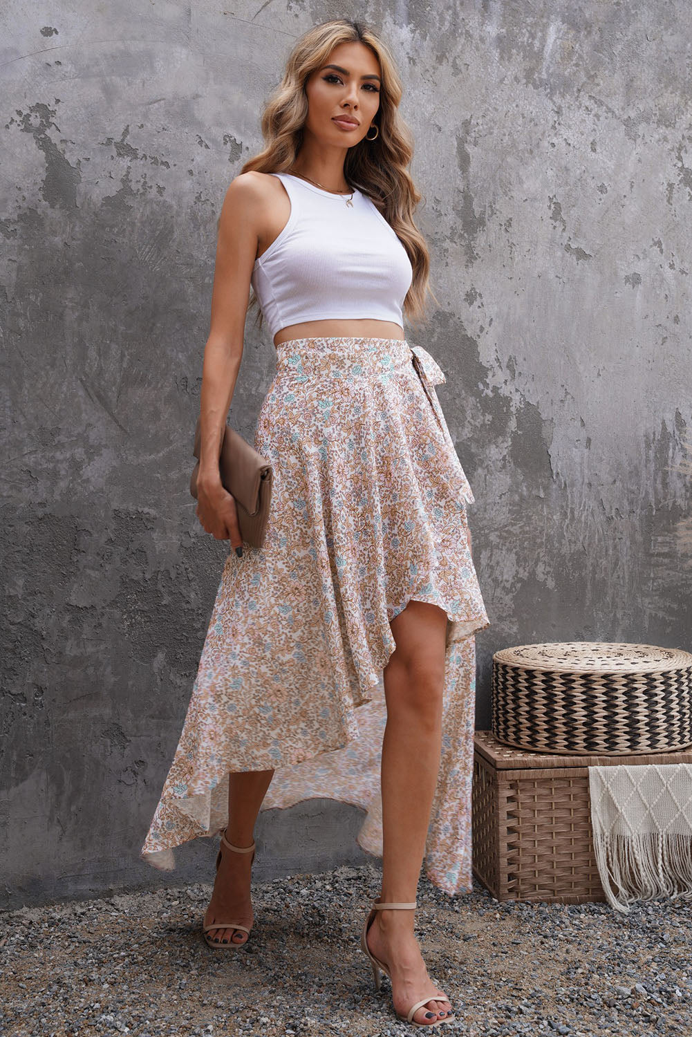 Ditsy Floral Wrap Hem Knot Skirt