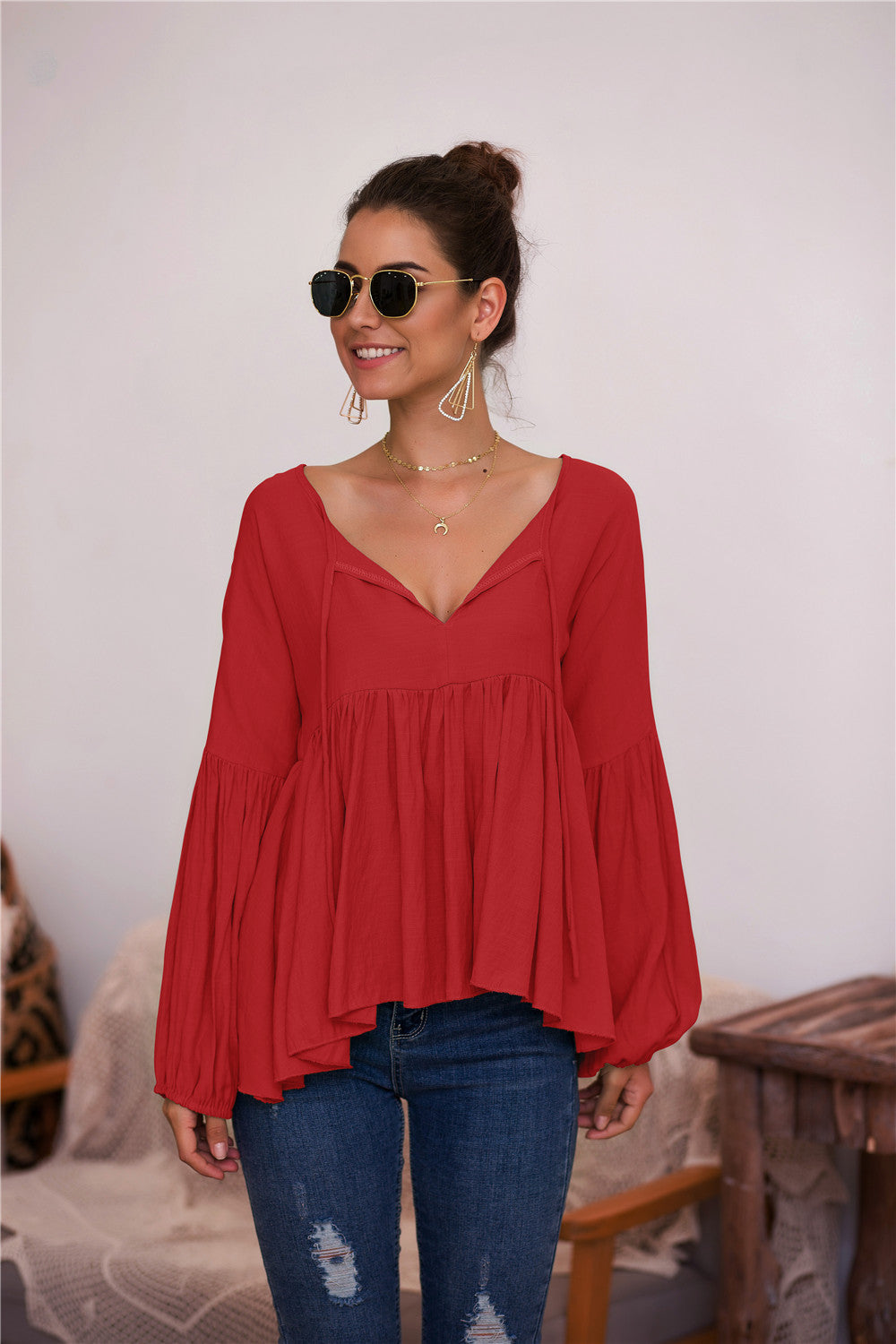 Puff Long Sleeve Pleated Top (6 Colors)