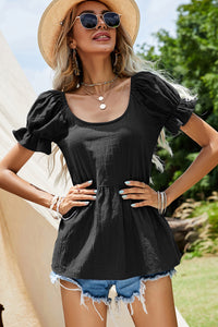 Short Puff Sleeve Peplum Top (5 Colors)