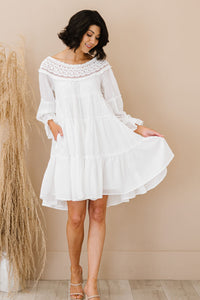 Sweet Long Sleeves Tiered Crochet Trim Dress