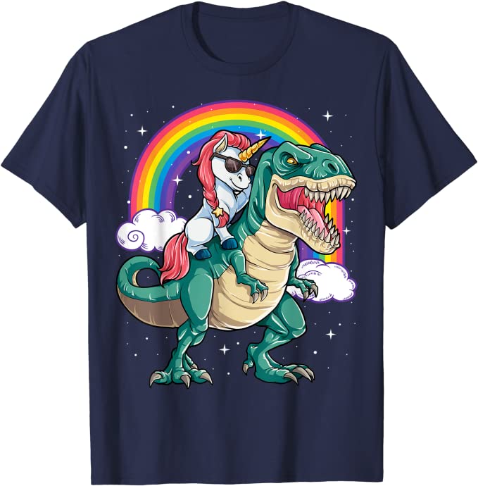 Unicorn Riding T-rex Shirt (4 Colors!)