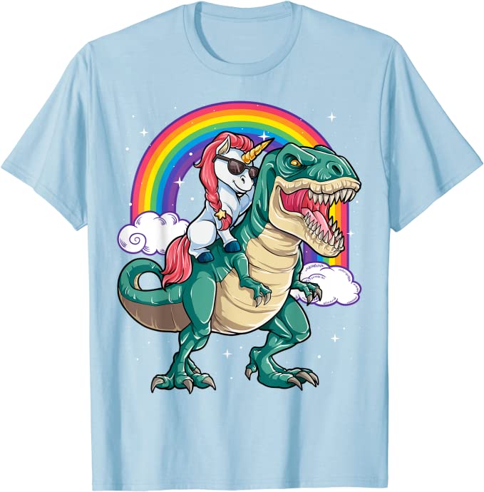 Unicorn Riding T-rex Shirt (4 Colors!)