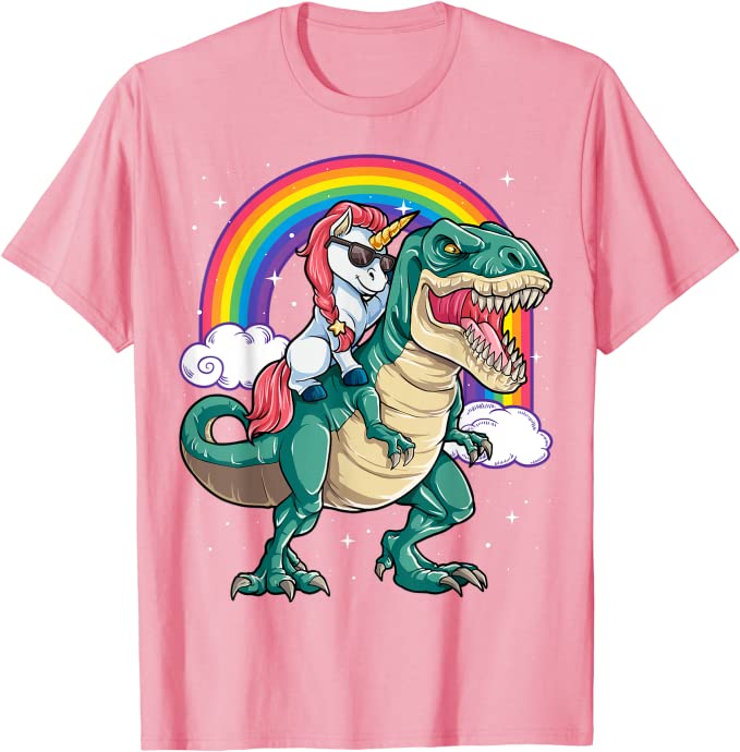 Unicorn Riding T-rex Shirt (4 Colors!)