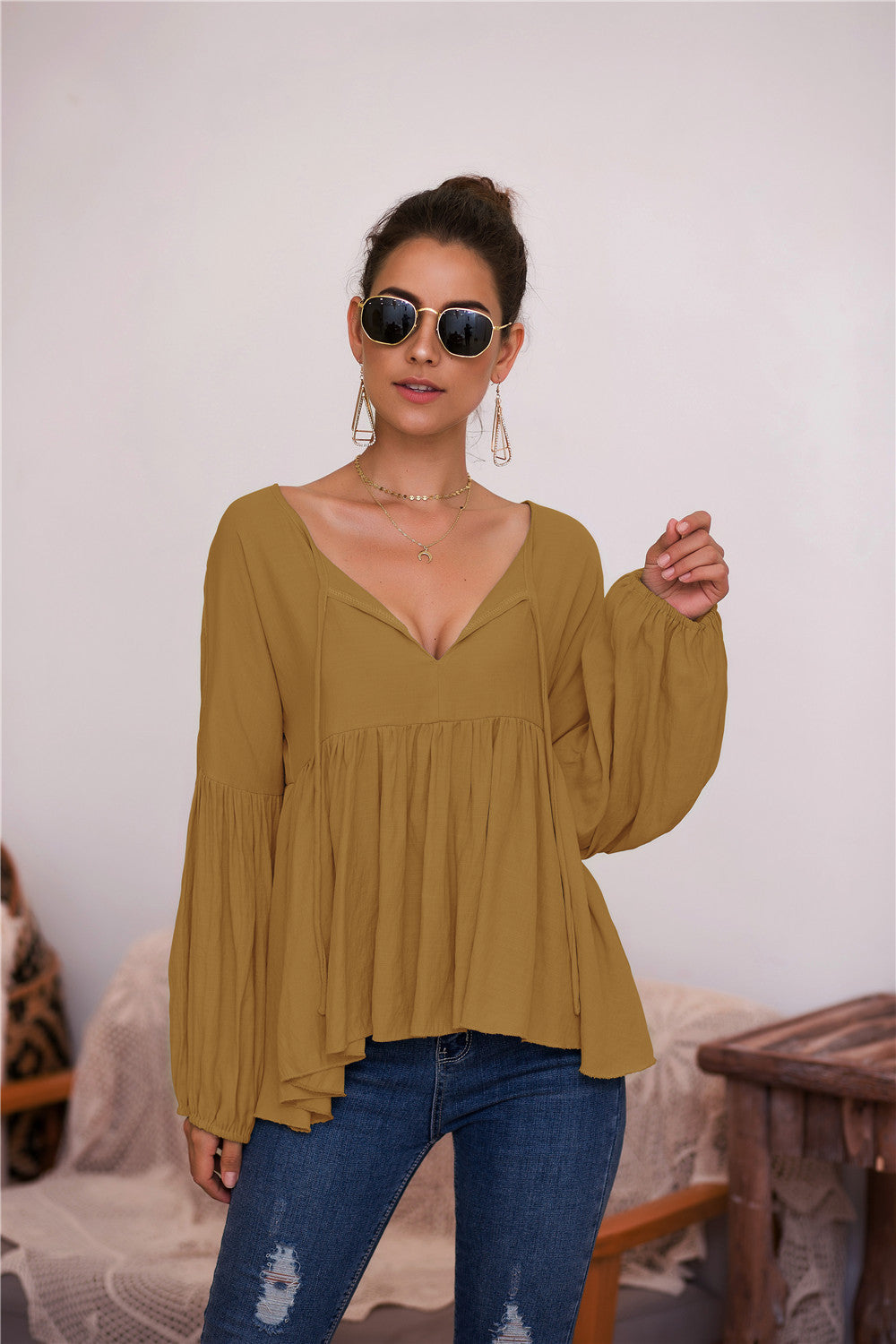 Puff Long Sleeve Pleated Top (6 Colors)