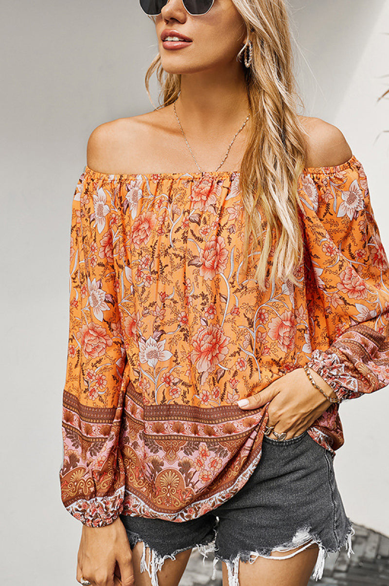 Off The Shoulder Boho Balloon Sleeve Top (2 Colors)