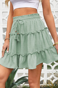 Swiss Dot Drawstring Frill Trim Skirt