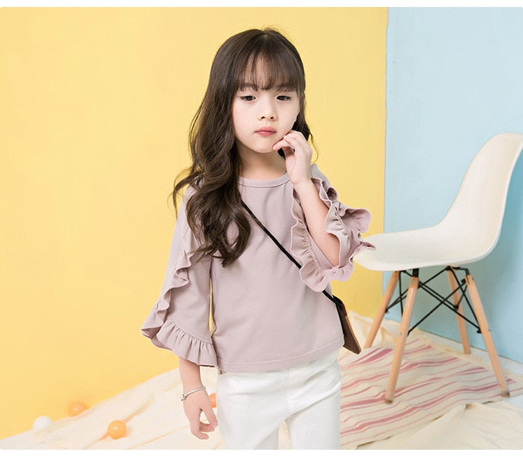 Cute Pink Long Ruffles Sleeve Blouse (3-7T)