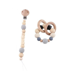 Wood, Crochet & Food Grade Silicone Beads Baby Teether Toy - Pacifier Clip Chain and teether Set (2)