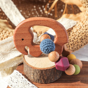 Baby Teething Toys Food Grade Beech Wood  Handmade Crochet Beads Retro Style