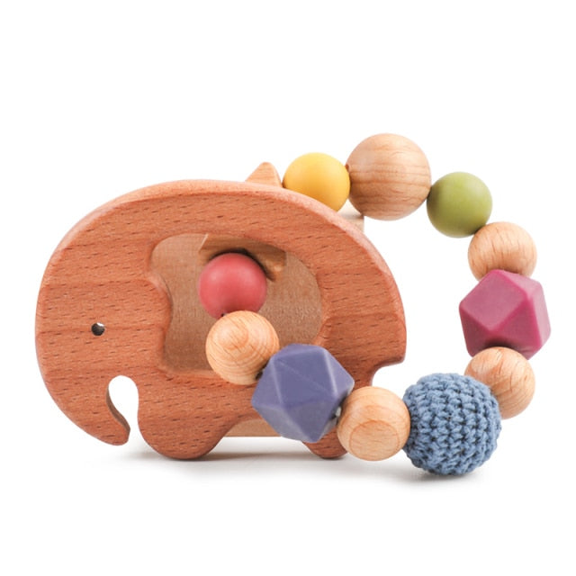 Baby Teething Toys Food Grade Beech Wood  Handmade Crochet Beads Retro Style