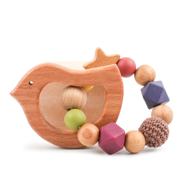 Baby Teething Toys Food Grade Beech Wood  Handmade Crochet Beads Retro Style