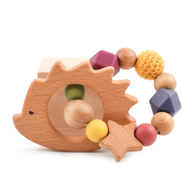 Baby Teething Toys Food Grade Beech Wood  Handmade Crochet Beads Retro Style