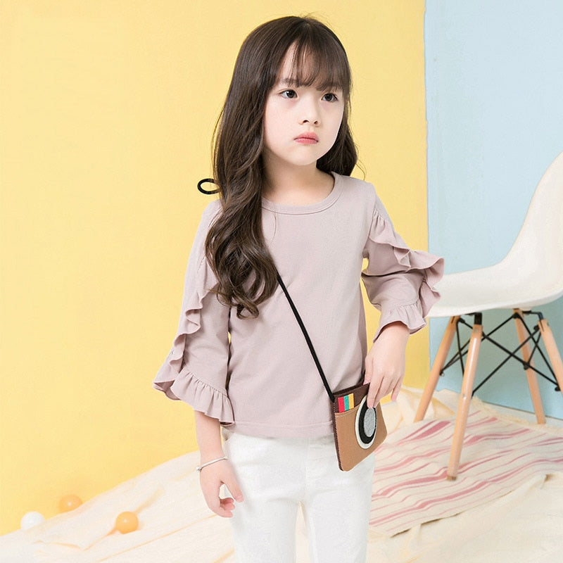 Cute Pink Long Ruffles Sleeve Blouse (3-7T)