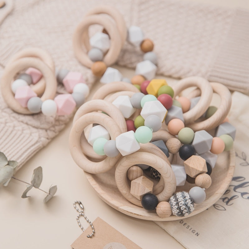 1pc Baby Teething Maple Wooden Silicone Beads Rings