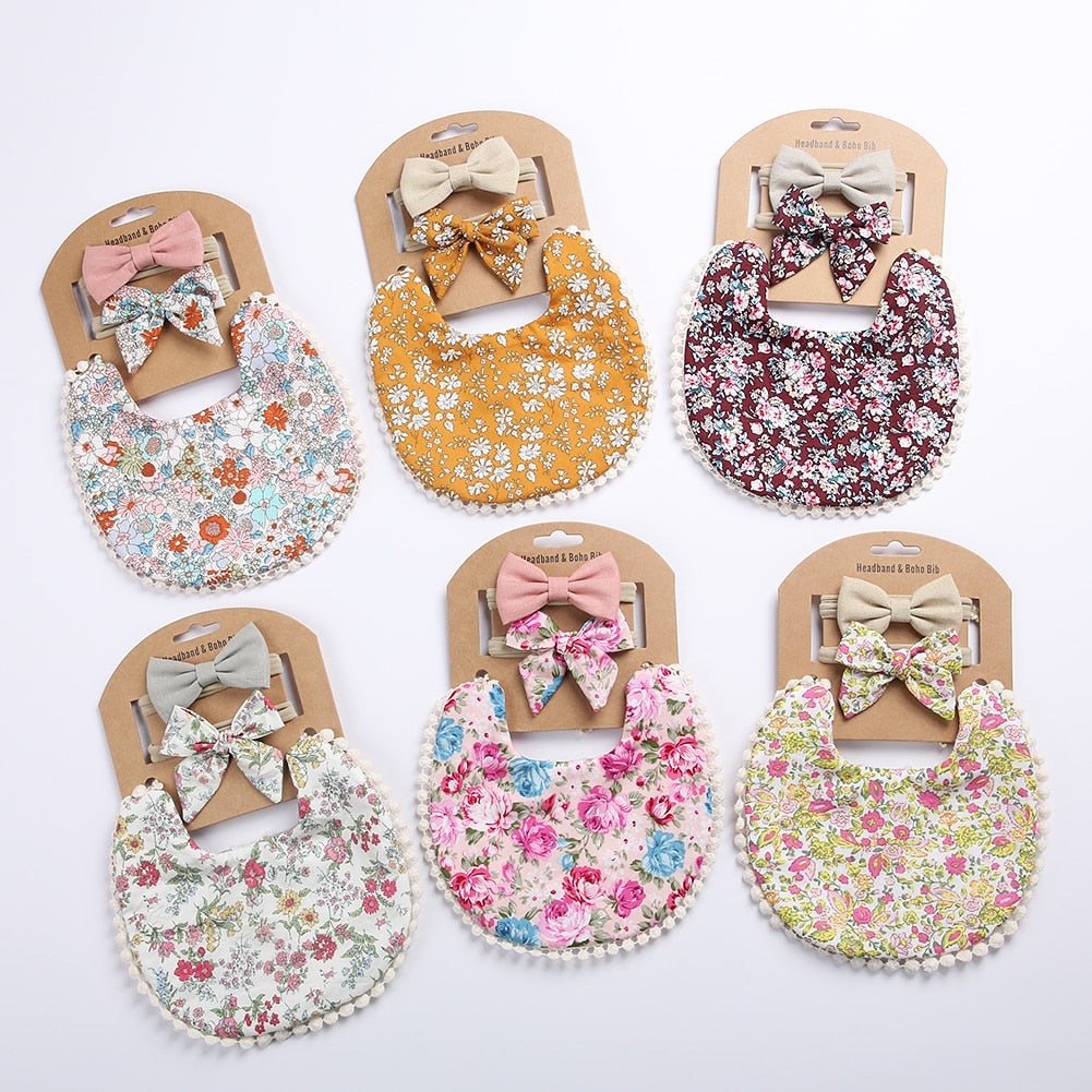 Boho Baby Headband Tassel & Bibs - Double Sided (3Pcs Set)