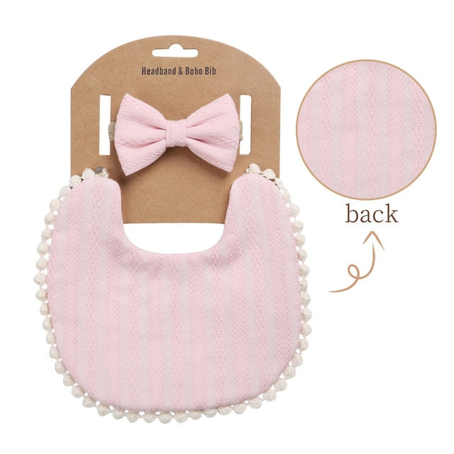 Boho Baby Headband Tassel & Bibs - Double Sided (3Pcs Set)