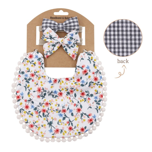 Boho Baby Headband Tassel & Bibs - Double Sided (3Pcs Set)