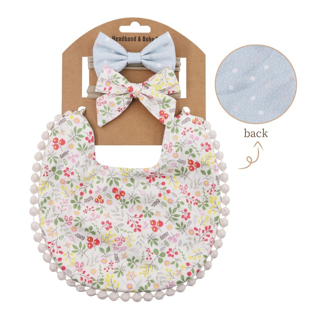 Boho Baby Headband Tassel & Bibs - Double Sided (3Pcs Set)