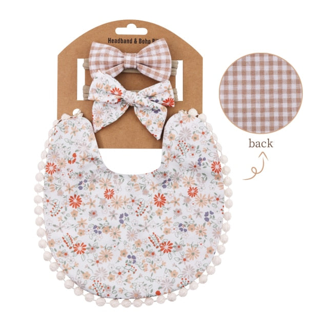 Boho Baby Headband Tassel & Bibs - Double Sided (3Pcs Set)