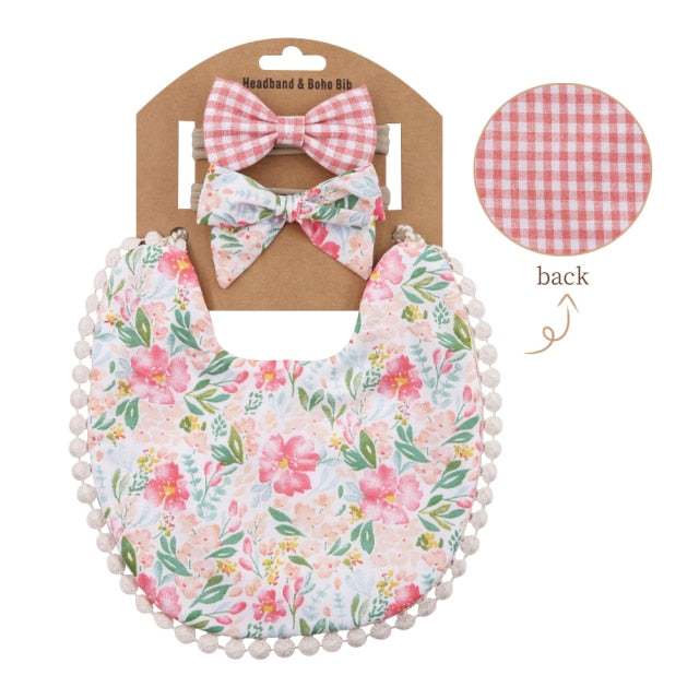 Boho Baby Headband Tassel & Bibs - Double Sided (3Pcs Set)