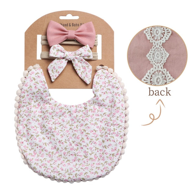 Boho Baby Headband Tassel & Bibs - Double Sided (3Pcs Set)