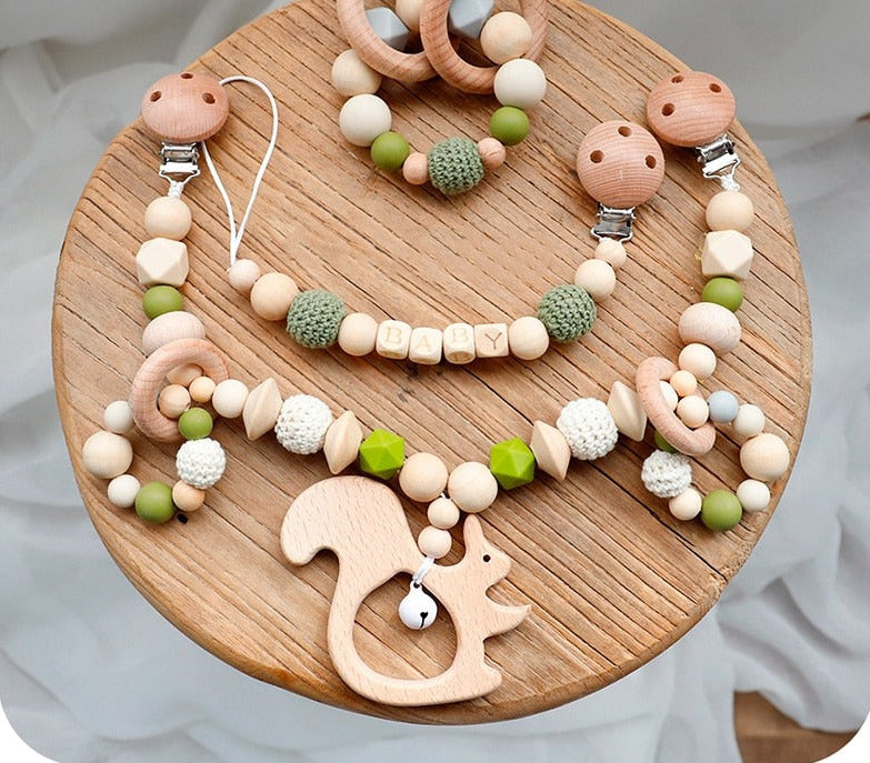 Elephant - Wooden & Food Grade Silicone Baby Teether Toy Set (3 Pcs Set)