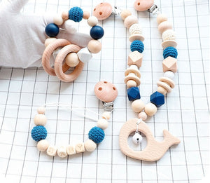 Elephant - Wooden & Food Grade Silicone Baby Teether Toy Set (3 Pcs Set)