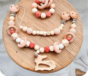 Elephant - Wooden & Food Grade Silicone Baby Teether Toy Set (3 Pcs Set)