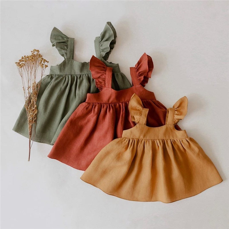 Cotton Linen Ruffles Lace Dress+Lace Shorts Suit Set (4 Colors)