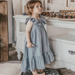 Butterfly - Cotton Linen Ruffles A-Line Princess Long Dress (3 Colors)