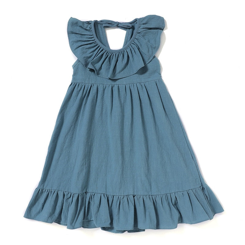 Butterfly - Cotton Linen Ruffles A-Line Princess Long Dress (3 Colors)