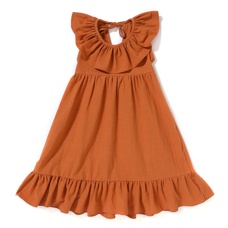 Butterfly - Cotton Linen Ruffles A-Line Princess Long Dress (3 Colors)