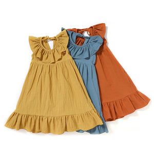 Butterfly - Cotton Linen Ruffles A-Line Princess Long Dress (3 Colors)