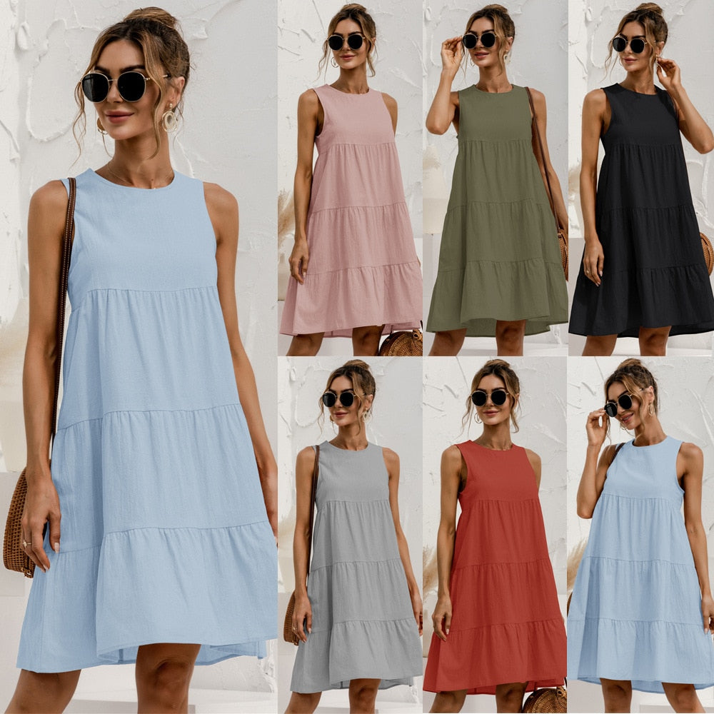 Maggie - O-Neck Sleeveless Solid Dress