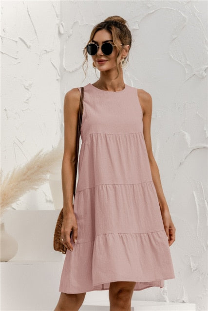 Maggie - O-Neck Sleeveless Solid Dress