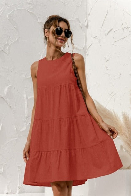 Maggie - O-Neck Sleeveless Solid Dress