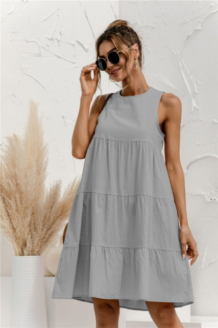 Maggie - O-Neck Sleeveless Solid Dress