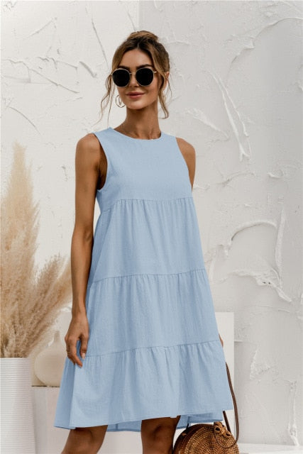 Maggie - O-Neck Sleeveless Solid Dress