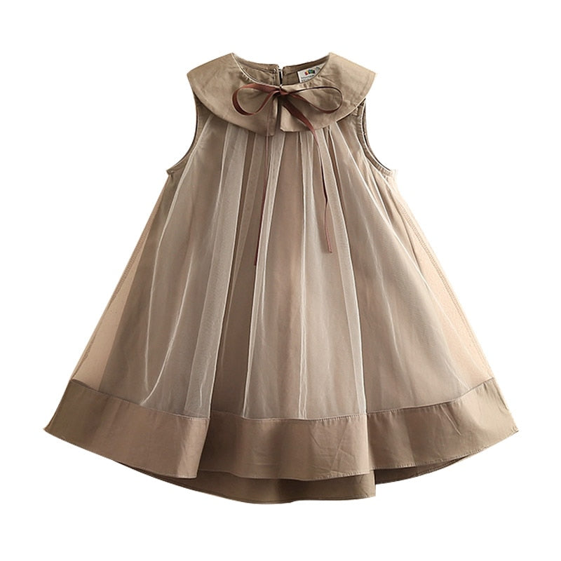 Veil Mesh Peter Pan Collar Princess Dress (3 - 12)