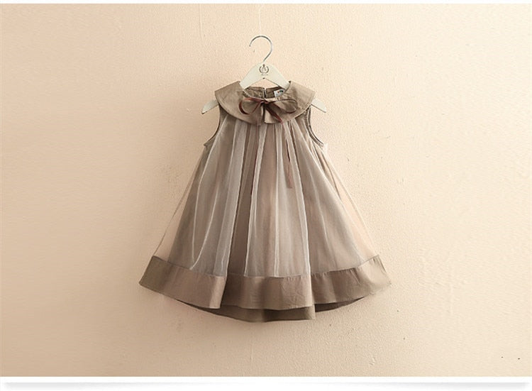 Veil Mesh Peter Pan Collar Princess Dress (3 - 12)