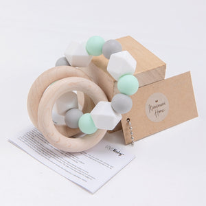 1pc Baby Teething Maple Wooden Silicone Beads Rings