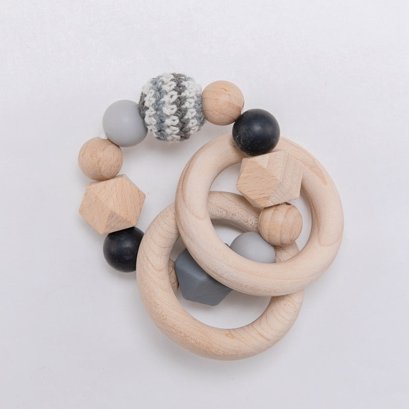 1pc Baby Teething Maple Wooden Silicone Beads Rings