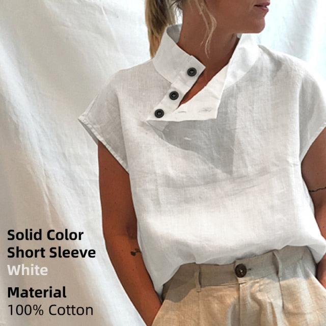 Asymmetrical Cotton Linen Blouse